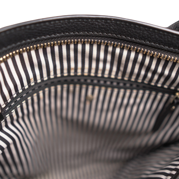 Kate Spade Black Leather Slim Crossbody Bow Detail Gold Hardware Stripe Lining - Picture 8 of 10